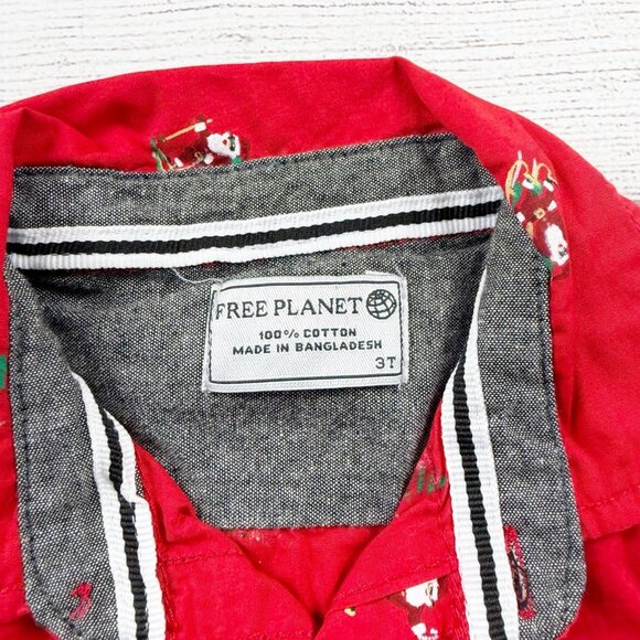 Free Planet Holiday Christmas Santa Print Collared Shirt - Picture 2 of 3